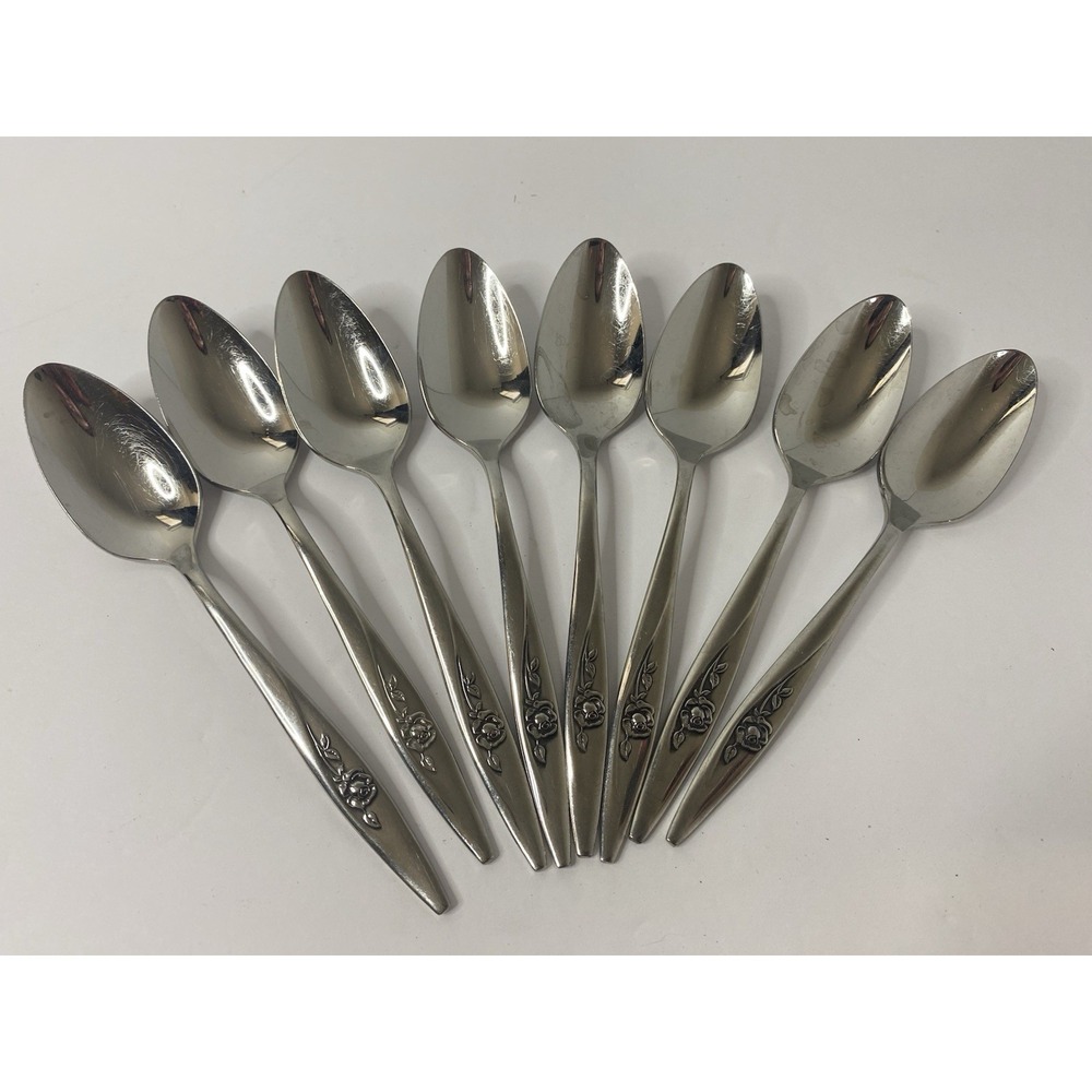 Oneida Lasting Rose Teaspoons Oneidacraft Deluxe Stainless Flatware Lot Of 8